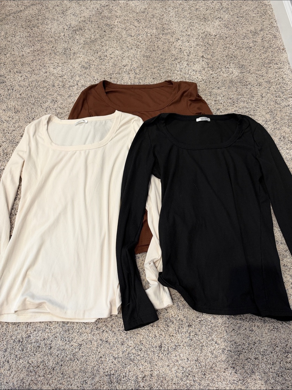 Classic Scoop-Neck Long Sleeve Top - Black, Cream & Brown